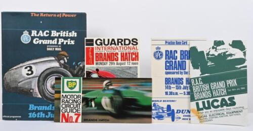 BRANDS HATCH: A collection of 1960's Grand Prix and Sports Car programmes from Brands Hatch. Official Programme, event lap chart, practice race card. 'GUARDS INTERNATIONAL - BRANDS HATCH, Monday 29th August Sports Car Race' information leaflet