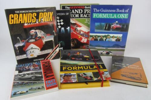 GRAND PRIX: Seven hardcover books detailing Formula 1 history, facts and figures.