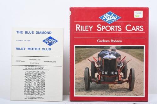 RILEY: 'RILEY SPORTS CARS 1926-1938' hardcover book. Authored and signed by Graham Robson. November 1998 issue (No 414) of 'THE BLUE DIAMOND', journal of the RILEY MOTOR CLUB