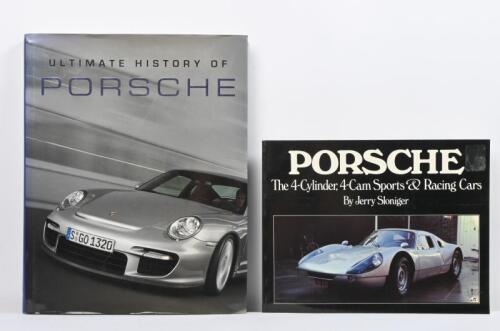 PORSCHE: Two publications related to Porsche. 'PORSCHE - The 4-Cylinder, 4-Cam Sports & Racing Cars' softcover book by Jerry Sloniger