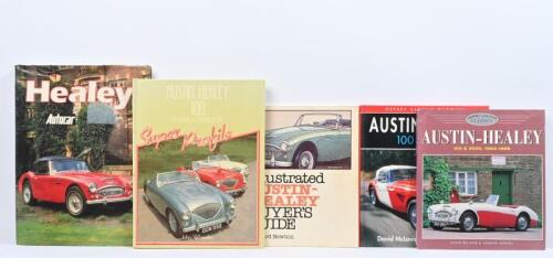AUSTIN HEALEY: A collection of Austin Healey related softcover and hardcover books. 'AUSTIN-HEALEY 100 & 3000, 1952-1968' softcover book by David McLavin & Andrew Tipping