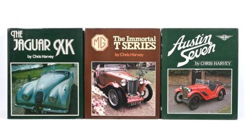 ENGLISH CARS: Three hardcover books by Chris Harvey. Austin Seven, Jaguar. M.G publications