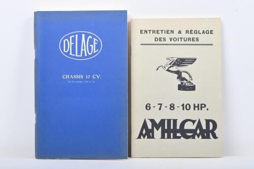 FRENCH CARS: Two publications related to French cars including reproduced copy of 'ENTRETIEN & REGLAGE DES VOITURES, 6-7-8-10 HP. AMILCAR