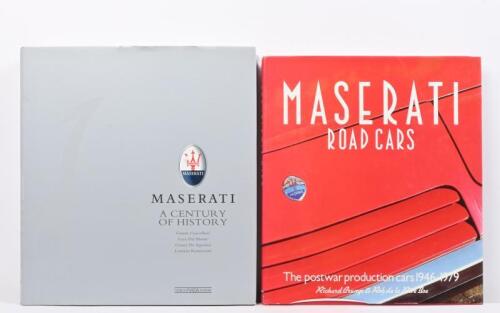 MASERATI: Two hardcover books detailing Maserati. 'MASERATI - A CENTURY OF HISTORY' by multiple authors