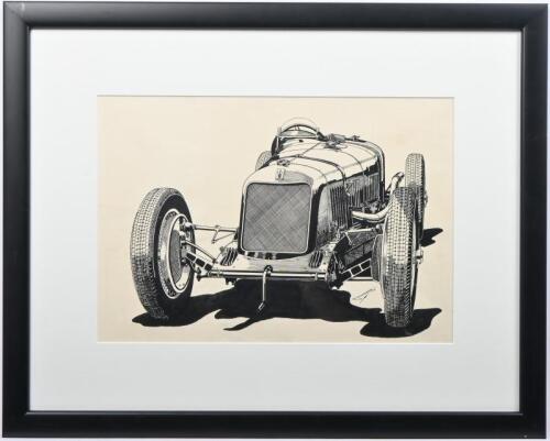 MASERATI: An original black and white drawing by Bob Shepherd of a Maserati 2.5-litre, 1930
