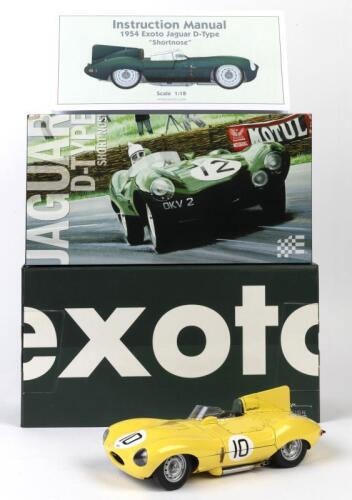 JAGUAR: A superlative 1:18 scale 1954 Exoto Jaguar D-Type "Shortnose" in Ecurie Francorchamps (RLG89002) livery of yellow. L.E of 333 pieces
