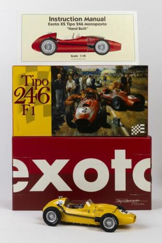 FERRARI: A superb 1:18 scale 1958 Exoto Ferrari Tipo 246 F1 in (GPC97216) in livery of yellow. As raced by Olivier Gendebien at 1958 Grand Prix of Belgium. Limited edition of 333 pieces