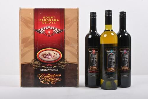 PETER BROCK VINTAGE: A boxset Collectors Edition of 'PETERBROCKVINTAGE'. Three bottles of wine from MOUNT PANORAMA VINEYARDS. Numbers 1 - 3 in a Series of 24
