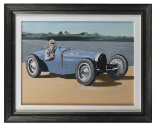 BUGATTI: An oil painting of a Bugatti Type 59 by Jim Finn