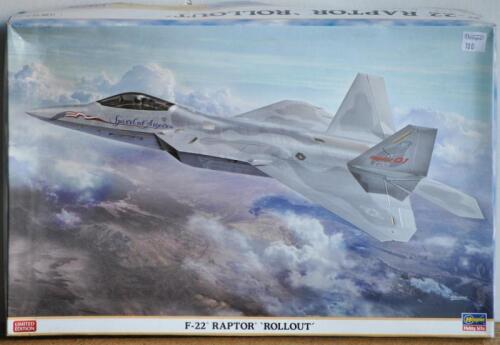 HASEGAWA: A 1:48 scale, F-22 Raptor "ROLLOUT", boxed model kit by Hasegawa hobby kits, refer to photographs for completeness and condition.