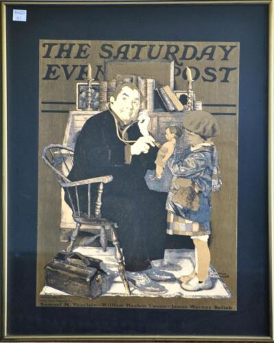 DOCTOR & DOLL: A decorative etching after the original 1929 Doctor and Doll illustration from 'The Saturday Evening Post' framed and glazed