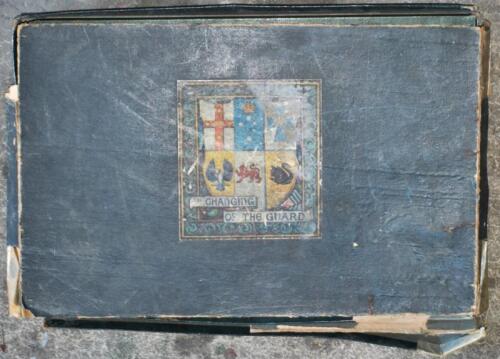 WWII: A large format hardcover book "The Changing of the Guard", published by the Australian War Memorial in 1952, with gilded Australia insignia to the front cover, in box which is in poor condition, discolouration to the cover