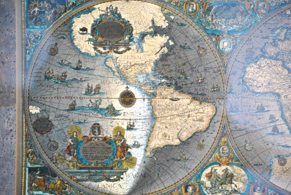 BLAEU WALL MAP: A vintage framed and glazed gold foil print