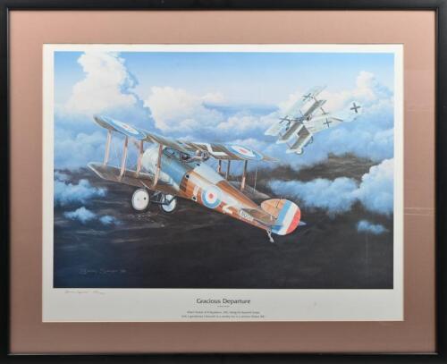 WWI PRINT: A limited edition print (153/300) by Barry Spicer Pilot Albert Packer of 4 Squadron AFC (Australian Flying Corps) in his Sopwith Snipe
