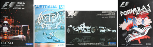 AUSTRALIAN GRAND PRIX: A collection of four Formula 1 Australian Grand Prix, Melbourne promotional posters from 2004 - 2007, laminated, pin holes to corners, 2005 poster with slight fading to bottom edge; largest measures approximately 70.5cm wide, 97cm h
