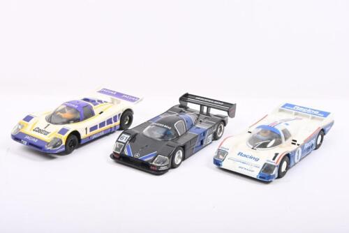 LE MANS: Three 1980's Le Mans slot cars by Hornby&nbsp;Hobbies and SCALEXTRIC. Jaguar, Mercedes-Benz, Porsche cars