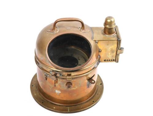 SHIP BINNACLE: A nice heavy brass ship binnacle with working compass within,.26 cm high