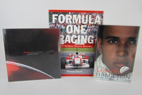 McLAREN: Three hardcover books detailing and depicting the racing history of McLaren. Lewis Hamilton signature