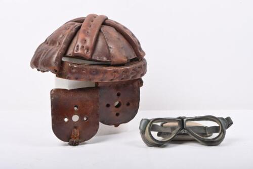MILITARY: Two WWII military items . Paratrooper leather helmet & aviation goggles in original case