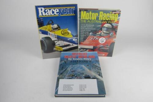 AUSTRALIAN MOTOR SPORT: Three hardcover books detailing Australian motor sport. Multiple signatures including Alan Grice, John Goss, Dick Johnson