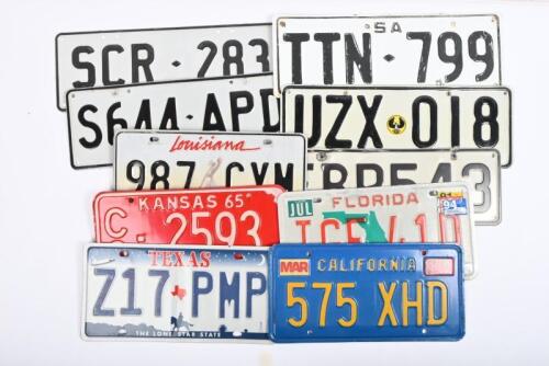 NUMBER PLATES: A collection of Ten number plates including 5 USA plates , 4 South Australia, and 1 New Zealand plate. For Display purposes only.