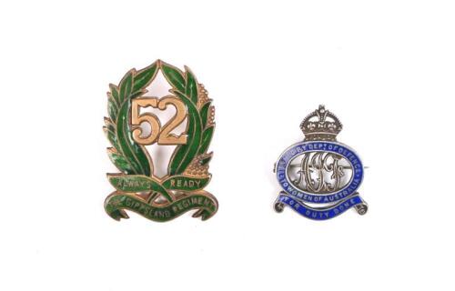 WWII: Two high quality Australian enamel badges including a 52nd Gippsland Regiment laurel wreath with wattle