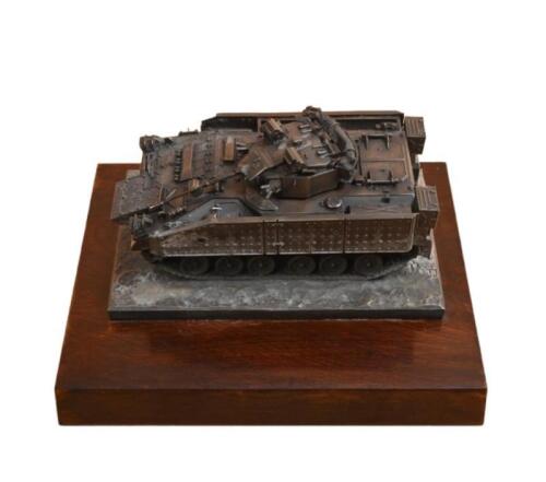 WARRIOR: A 1:24 scale cold cast bronze statue&Acirc;&nbsp;of a British Army "Warrior" tracked armoured vehicle mounted on a mahogany stand