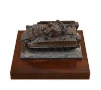WARRIOR: A 1:24 scale cold cast bronze statue&Acirc;&nbsp;of a British Army "Warrior" tracked armoured vehicle mounted on a mahogany stand