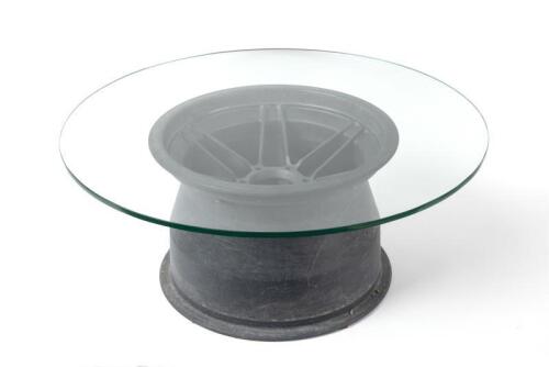 CAMPAGNOLO: A Group 4 Campagnolo magnesium wheel coffee table. As used on Lancia Stratos or Ferrari 308 GTB-4