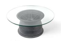 CAMPAGNOLO: A Group 4 Campagnolo magnesium wheel coffee table. As used on Lancia Stratos or Ferrari 308 GTB-4