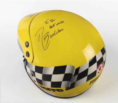 BARRICHELLO: A BIEFFE&Acirc;&nbsp;'PILOTA Ferrari', open faced helmet in yellow. Rubens Barrichello signature