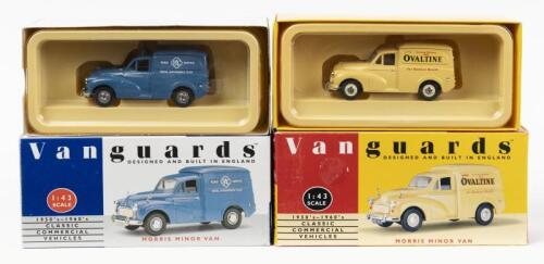 MORRIS: Two Lledo Vanguards 1:43 scale Morris Minor Van&nbsp;models. VA11002&nbsp;in 'OVALTINE' livery & VA11005 in 'RAC' livery