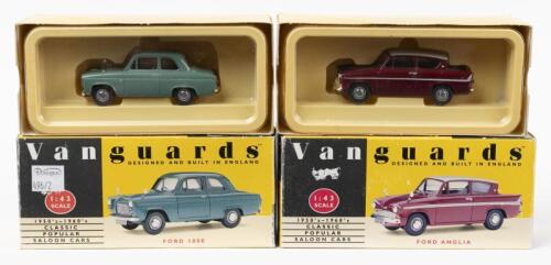 FORD: Two Lledo Vanguards 1:43 scale Ford&nbsp;models. VA1010 Ford Anglia in maroon/grey & VA21002 Ford 100E&nbsp;in Lichen Green