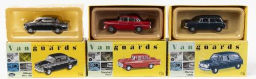 ENGLISH CARS: Three&nbsp;Lledo Vanguards 1:43 scale English model cars. Limited Edition Hillman Minx IIIA numbered '2976' of 4,000, Vauxhall Victor in red (VA38000) & Morris 1300 in Trafalgar Blue (VA48000)