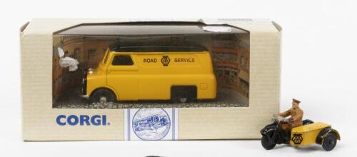 AA: Two models in AA livery. DINKY TOYS 44b Motorcycle Patrol & CORGI Bedford CA van&nbsp;in yellow (99805)