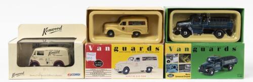 ENGLISH CARS: Three&nbsp;Lledo Vanguards and CORGI 1:43 scale English model cars. Limited Edition&nbsp;Morris Commercial Dropside&nbsp;(VA07502)&nbsp;in 'NATIONAL COAL BOARD' livery, numbered '0686' of 2800 distributed worldwide