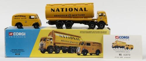 FODEN: A Limited Edition CORGI CLASSICS Foden FG Cylindrical Tanker and Morris J Van, both models in yellow&nbsp;'NATIONALE BENZOLE MIXTURE' livery (31002). Numbered '01970' of 5,300 produced