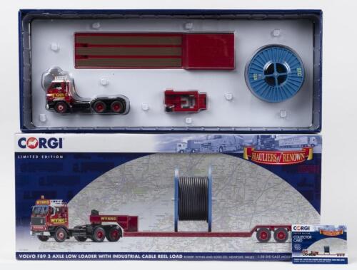 VOLVO: A Limited Edition 'HAULERS OF RENOWN' CORGI 1:50 scale VOLVO F89 3 AXLE LOW LOADER WITH INDUSTRIAL CABLE REEL LOAD'&nbsp;in 'ROBERT WYNN AND SONS LTD, NEWPORT, WALES' livery&nbsp;(CC15604). Numbered '619' of 750