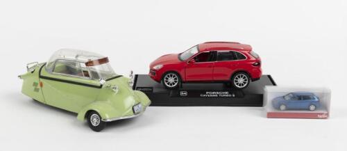 GERMAN MODELS: An assortment of models in various scales. 1:18 scale Revell&nbsp;1955 Messerschmitt KR 200 in Light Green