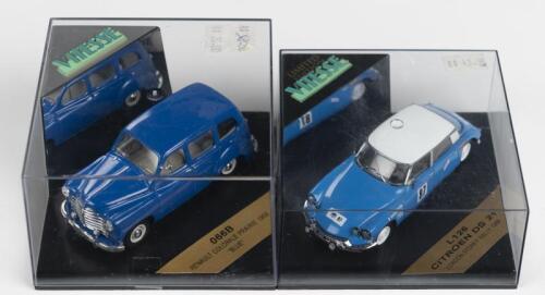 CITROEN/RENAULT: Two 1:43 scale models by VITESSE. CITROEN DS 21 in LONDON-SYDNEY RALLY 1968 (L126) & RENAULT COLORALE PRAIRIE 1950 in "BLUE" (066B)