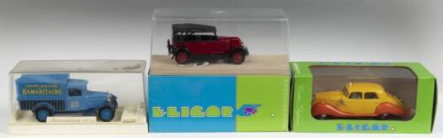FRENCH CARS: Three 1:43 scale French cars by various model manufacturers. ELIGOR&nbsp;PANHARD DYNAMIC BERLINE 1937 (1006), ELIGOR RENAULT NN 1927 TORPEDO CAPOTE (1040) & solido Age d'or Citroen van - 'Samaritaine' - (4409)