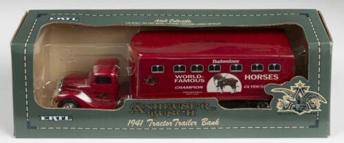 TRACTOR TRAILER: A 1:43 scale ERTL 1941 Tractor Trailer Bank in 'ANHAUSER BUSCH' livery