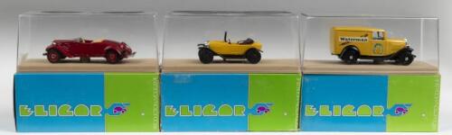 CITROEN: Three ELIGOR 1:43 scale Citroen models. CITROEN TRACTION AV CABRIOLET 1938 DECOUVERT&nbsp;(1001), CITROEN 5 CV 1923 (1017) & CITROEN CAMIONETTE 500 KILOS 1939 WATERMAN (1022)
