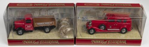 MODELS OF YESTERYEAR: Two Matchbox 'Models of Yesteryear' 1:43 scale models. Y-61&nbsp;1933 CADILLAC FIRE ENGINE & Y63&nbsp;1939 BEDFORD K.D. TRUCK