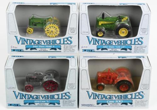 TRACTORS: Four ERTL 1:43 scale tractor models. Case & John Deere models