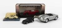 PORSCHE: Four Porsche scale die-cast models. MODEL BEST PORSCHE 908/3 "prova" (9031) & 1:34 scale PORSCHE TYP 356 ROADSTER (1948) by Maisto