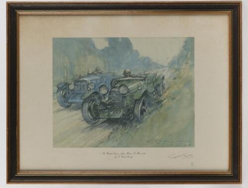 ASTON MARTIN: A print by F. Gordon Crosby depicting the Bertelli/Eyston Aston Martin at Le Mans 1928. Picture signed by George T. Eyston. Limited Edition 175/200