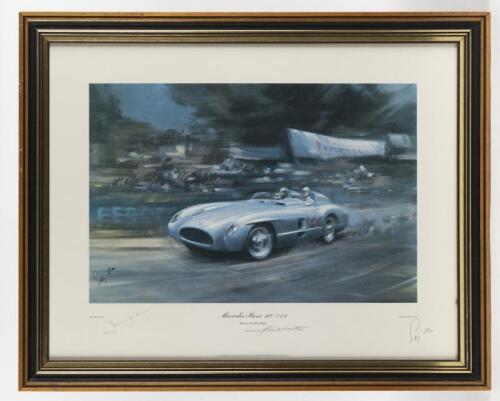 MERCEDES-BENZ: A print by Frank Wootton - 'Mercedes-Benz 300 SLR' - depicting the winners of the 1955 Mille Miglia Stirling Moss and Denis Jenkinson. L.E 429/550. Print signed by Stirling Moss, Denis Jenkinson. CoA