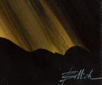 THE POWER AND THE GLORY: An important painting titled 'THE POWER AND THE GLORY' by Charles Billich. Features Australian Formula 1 legends Sir Jack Brabham, Alan Jones, Tim Schenken and Mark Webber. Signed to reverse by all drivers - 5