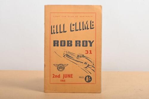 ROB ROY: A rare LIGHT CAR CLUB OF AUSTRALIA - 'HILL CLIMB ROB ROY, 2nd JUNE, 1953' programme